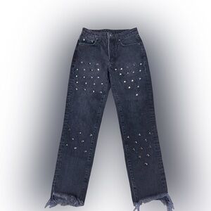 Carmar  Emilia Sturgis Black Distressed Spike Studded Fray Hem Jeans size 23